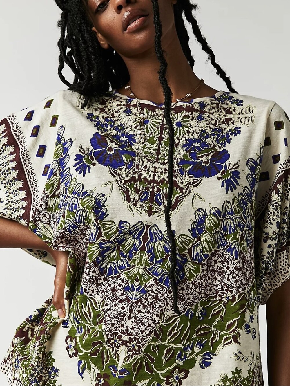 Free People Luly Tee S Oversize Boxy Floral Blouse